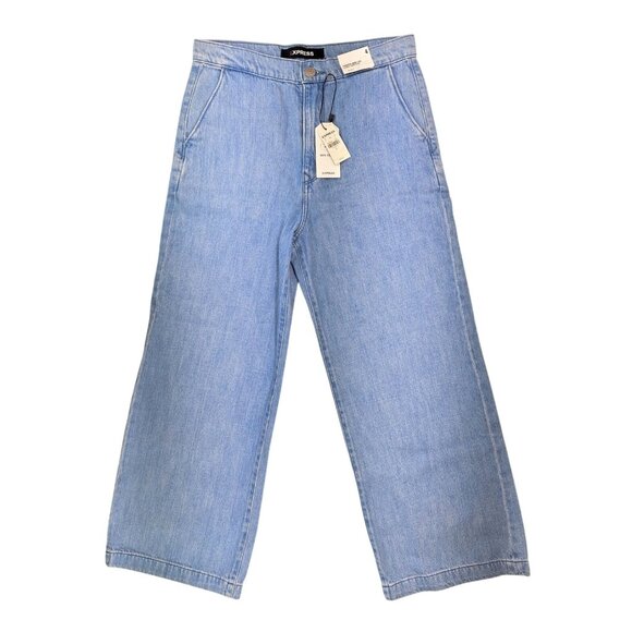 Express Denim - Express Cropped Wide Leg Super High Rise Jeans Women Size 4 Light Wash New Denim